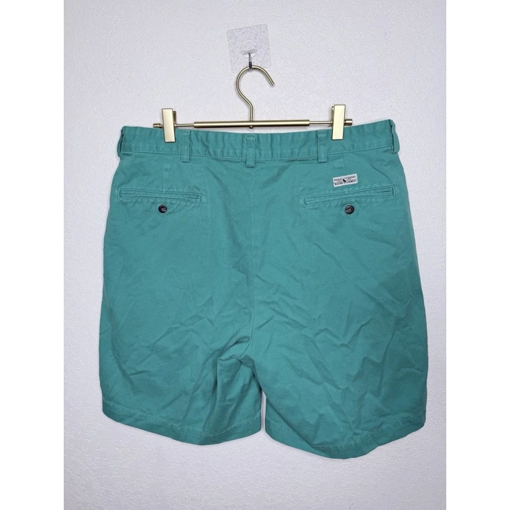 Vtg Polo Ralph‎ Lauren Shorts Mens 34 Green Pleated Chino 8 In Preppy